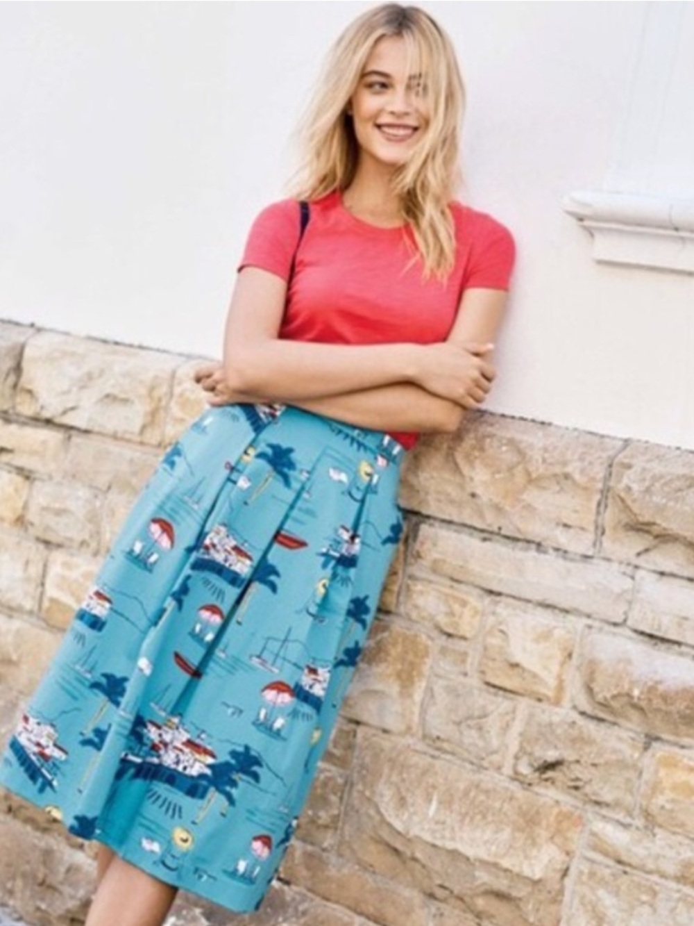 Boden Riviera Print Midi Skirt Sz 6